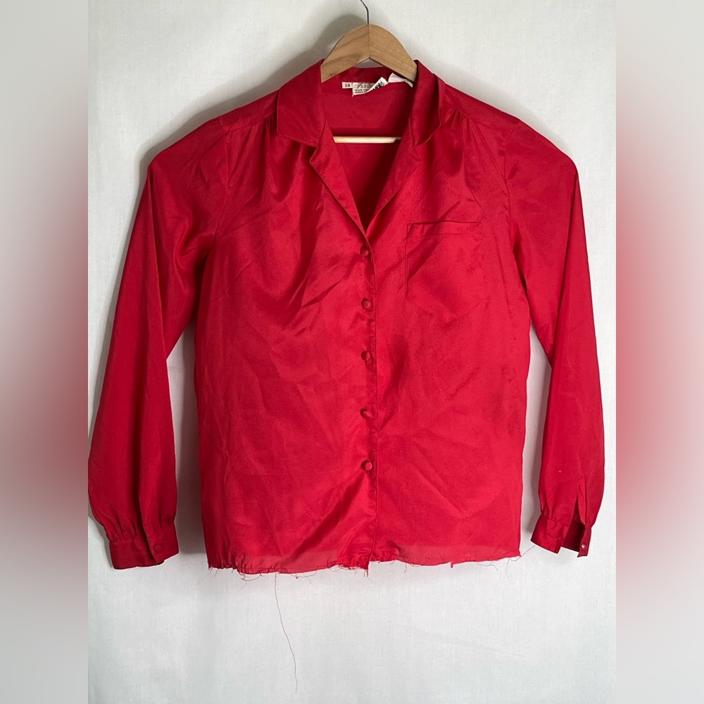 Vintage Felice Ruby Collared Button Up Blouse Dee… - image 2